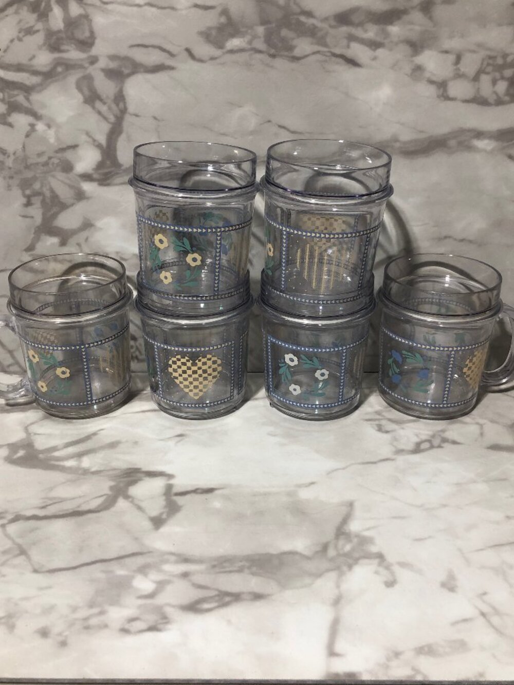 Vintage Thermo-Serv 1987 Cup Set of 6 Hallmark Auntie Em Country Core Hearts